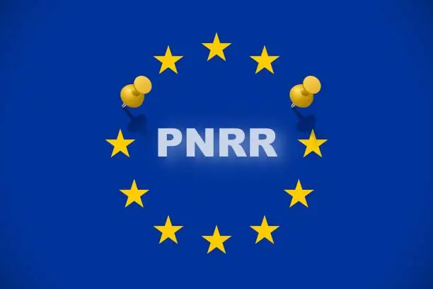 Logo del PNRR: un cerchio di stelle su sfondo blu con dentro scritto PNRR