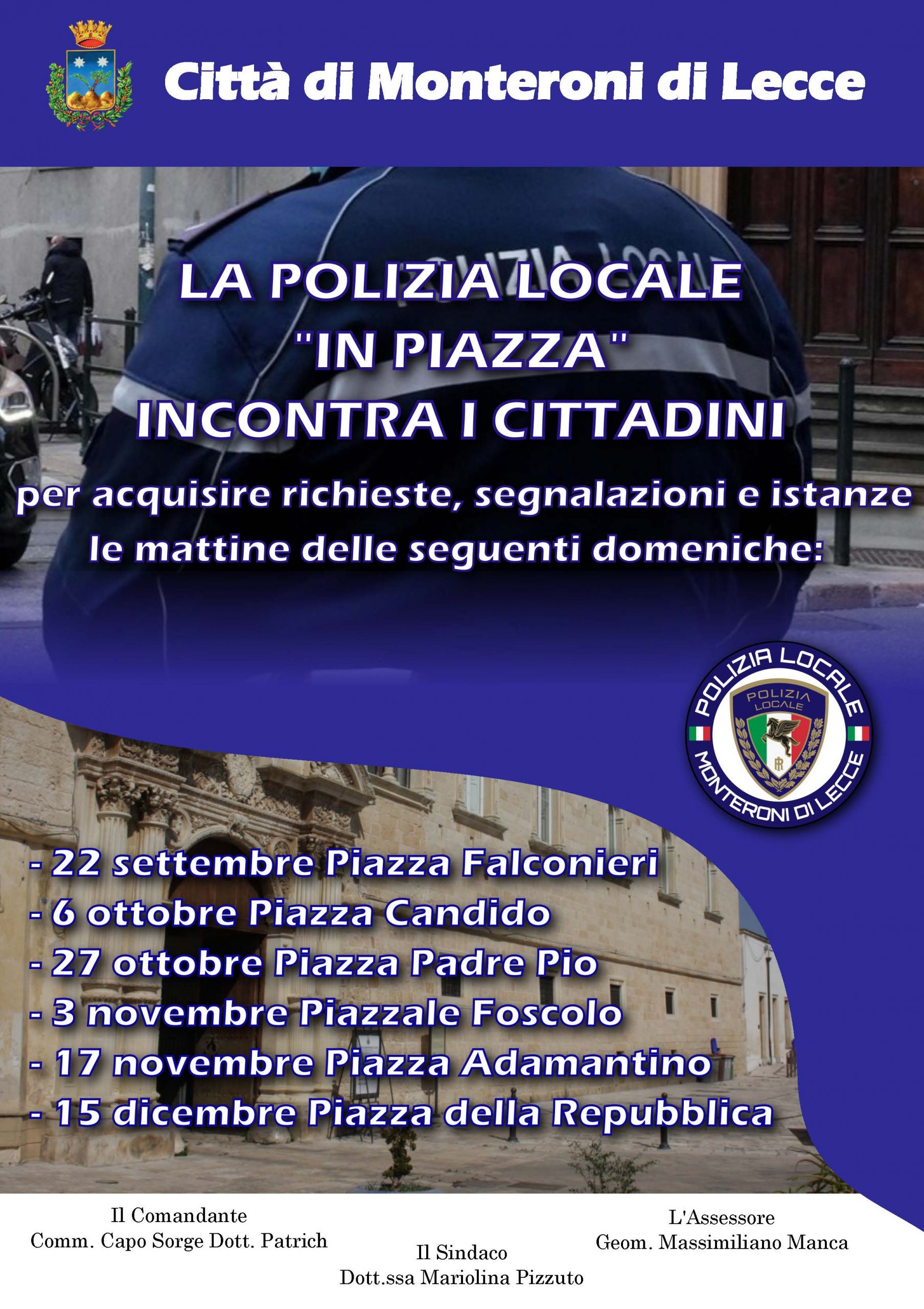 Locandina delle domeniche di incontro della Polizia Locale con la cittadinanza